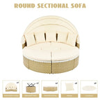 Ensemble de canapé d'angle rond pour patio – Lit de jardin en rotin bicolore avec auvent rétractable et sièges modulaires