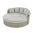 Ensemble de canapé d'angle rond pour patio – Lit de jardin en rotin bicolore avec auvent rétractable et sièges modulaires