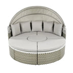 Ensemble de canapé d'angle rond pour patio – Lit de jardin en rotin bicolore avec auvent rétractable et sièges modulaires