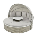 Ensemble de canapé d'angle rond pour patio – Lit de jardin en rotin bicolore avec auvent rétractable et sièges modulaires