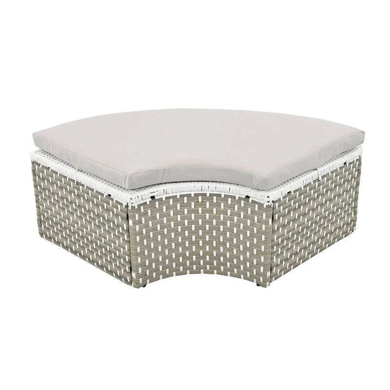Ensemble de canapé d'angle rond pour patio – Lit de jardin en rotin bicolore avec auvent rétractable et sièges modulaires
