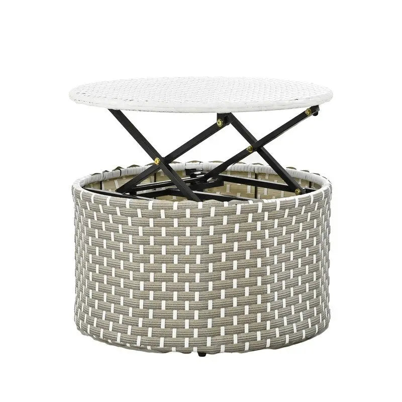 Ensemble de canapé d'angle rond pour patio – Lit de jardin en rotin bicolore avec auvent rétractable et sièges modulaires