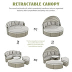Ensemble de canapé d'angle rond pour patio – Lit de jardin en rotin bicolore avec auvent rétractable et sièges modulaires