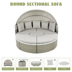 Ensemble de canapé d'angle rond pour patio – Lit de jardin en rotin bicolore avec auvent rétractable et sièges modulaires