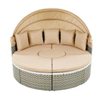 Ensemble de canapé d'angle rond pour patio – Lit de jardin en rotin bicolore avec auvent rétractable et sièges modulaires