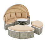Ensemble de canapé d'angle rond pour patio – Lit de jardin en rotin bicolore avec auvent rétractable et sièges modulaires