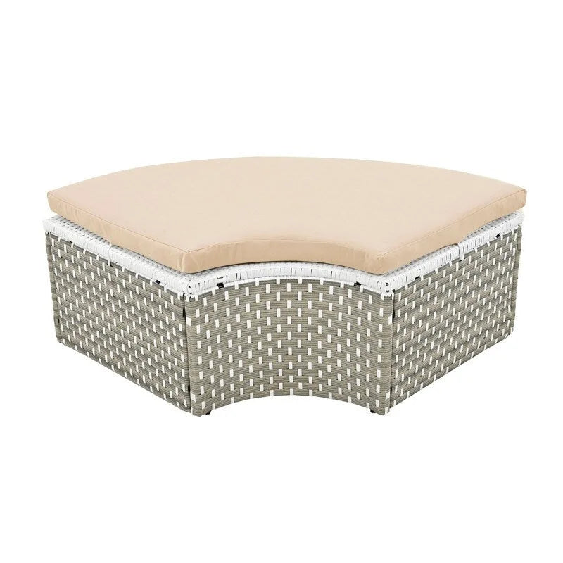 Ensemble de canapé d'angle rond pour patio – Lit de jardin en rotin bicolore avec auvent rétractable et sièges modulaires