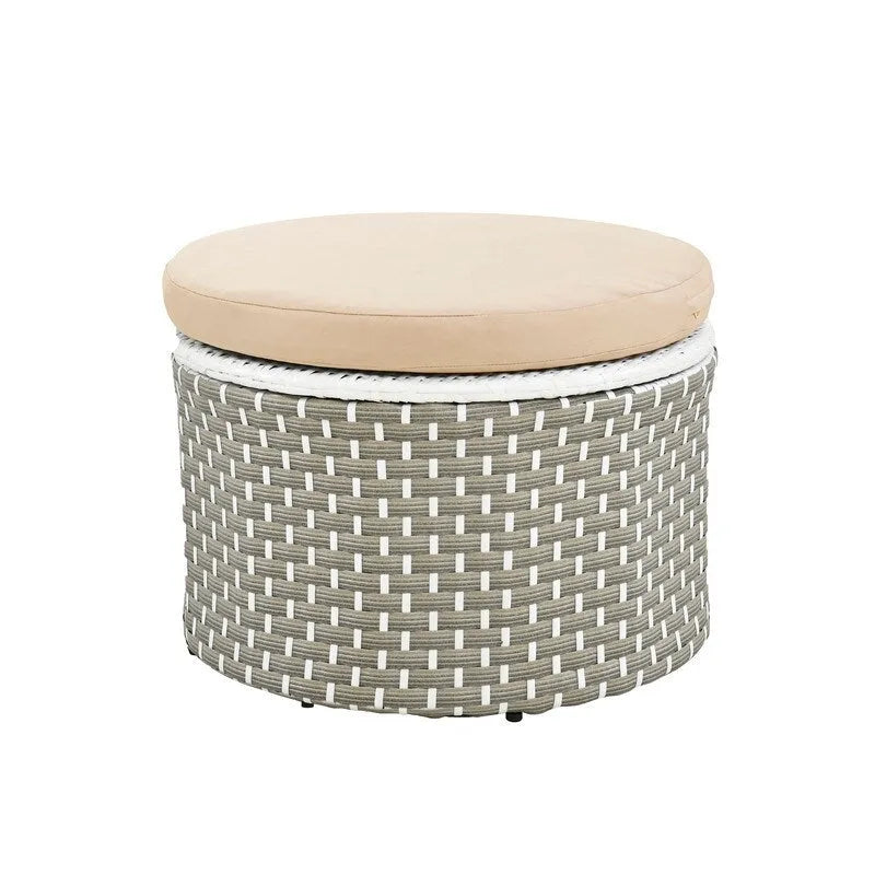 Ensemble de canapé d'angle rond pour patio – Lit de jardin en rotin bicolore avec auvent rétractable et sièges modulaires