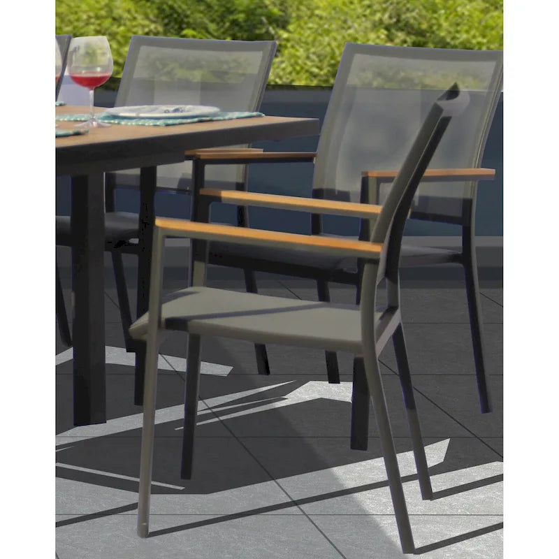 Ensemble repas d'extérieur 11 pièces Catania gris foncé en aluminium avec chaises en textilène coloris étain - S.O.