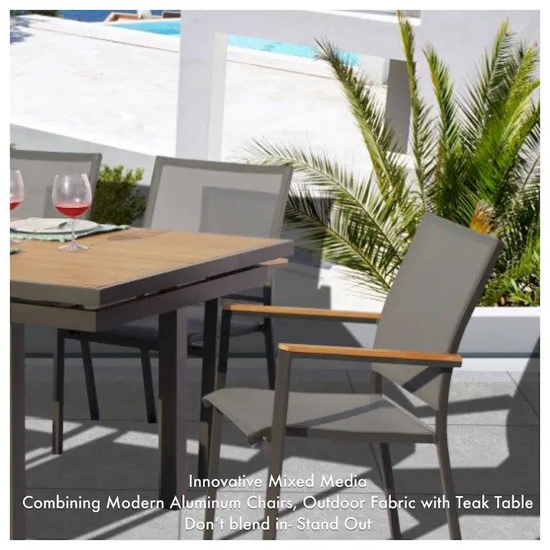 Ensemble repas d'extérieur 11 pièces Catania gris foncé en aluminium avec chaises en textilène coloris étain - S.O.