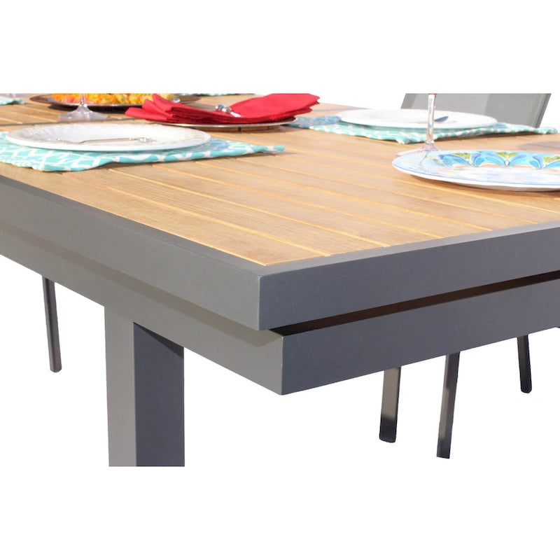 Ensemble repas d'extérieur 11 pièces Catania gris foncé en aluminium avec chaises en textilène coloris étain - S.O.