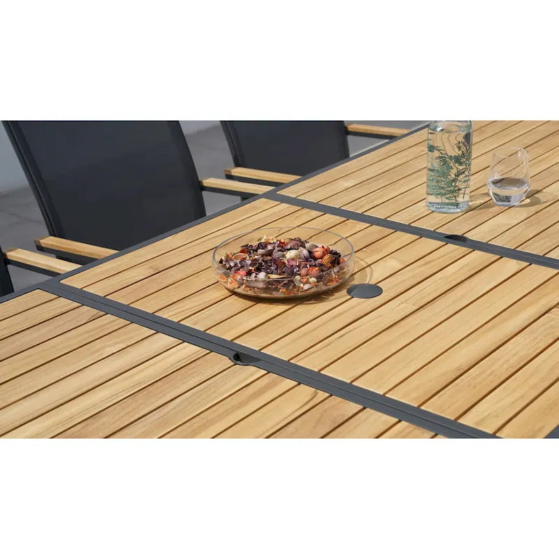 Ensemble repas d'extérieur 11 pièces Catania gris foncé en aluminium avec chaises en textilène coloris étain - S.O.