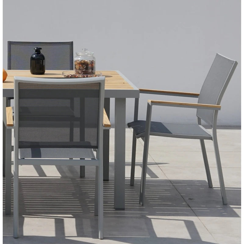Ensemble de salle à manger d'extérieur Catania Grey Seagull 11 pièces en aluminium avec dossier et assise en toile résille couleur étain - N/A