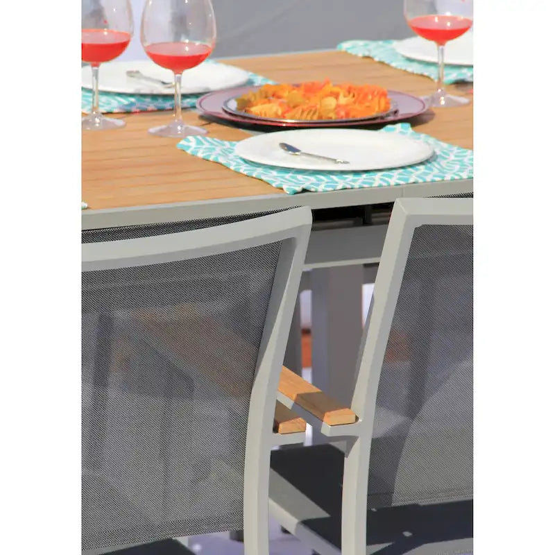 Ensemble de salle à manger d'extérieur Catania Grey Seagull 11 pièces en aluminium avec dossier et assise en toile résille couleur étain - N/A