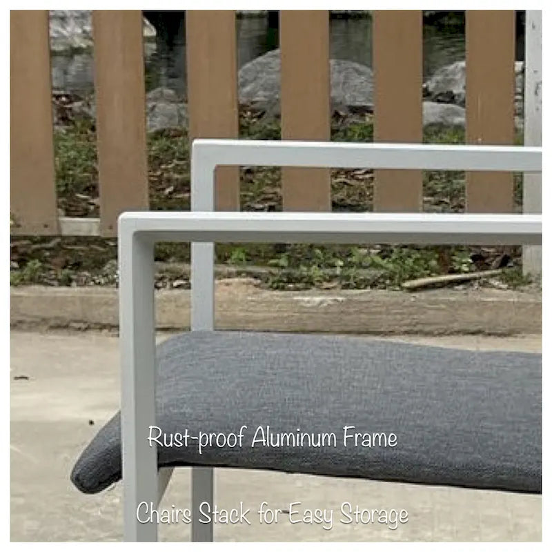 Ensemble de salle à manger d'extérieur Vesuvio en aluminium 11 pièces gris clair avec chaises à dossier en textilène gris minuit - S.O.