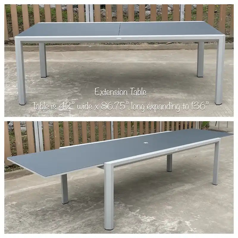 Ensemble de salle à manger d'extérieur Vesuvio en aluminium 11 pièces gris clair avec chaises à dossier en textilène gris minuit - S.O.