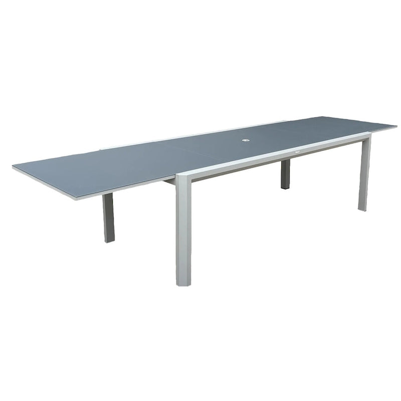 Ensemble de salle à manger d'extérieur Vesuvio en aluminium 11 pièces gris clair avec chaises à dossier en textilène gris minuit - S.O.