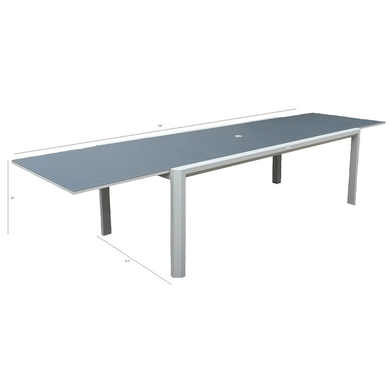 Ensemble de salle à manger d'extérieur Vesuvio en aluminium 11 pièces gris clair avec chaises à dossier en textilène gris minuit - S.O.