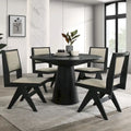 Ensemble de salle à manger rond moderne 5 pièces Evrena de Furniture of America en bois massif noir de 48 pouces