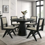 Ensemble de salle à manger rond moderne 5 pièces Evrena de Furniture of America en bois massif noir de 48 pouces