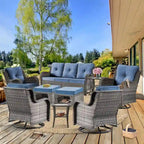 Ensemble de mobilier de jardin 9 pièces en osier avec fauteuil pivotant et ottoman