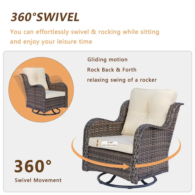 Ensemble de mobilier de jardin 9 pièces en osier avec fauteuil pivotant et ottoman