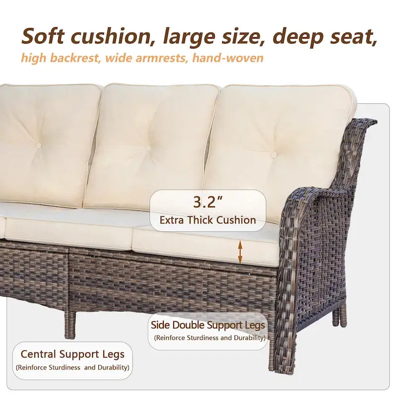 Ensemble de mobilier de jardin 9 pièces en osier avec fauteuil pivotant et ottoman