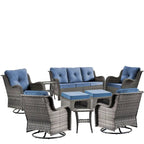 Ensemble de mobilier de jardin 9 pièces en osier avec fauteuil pivotant et ottoman