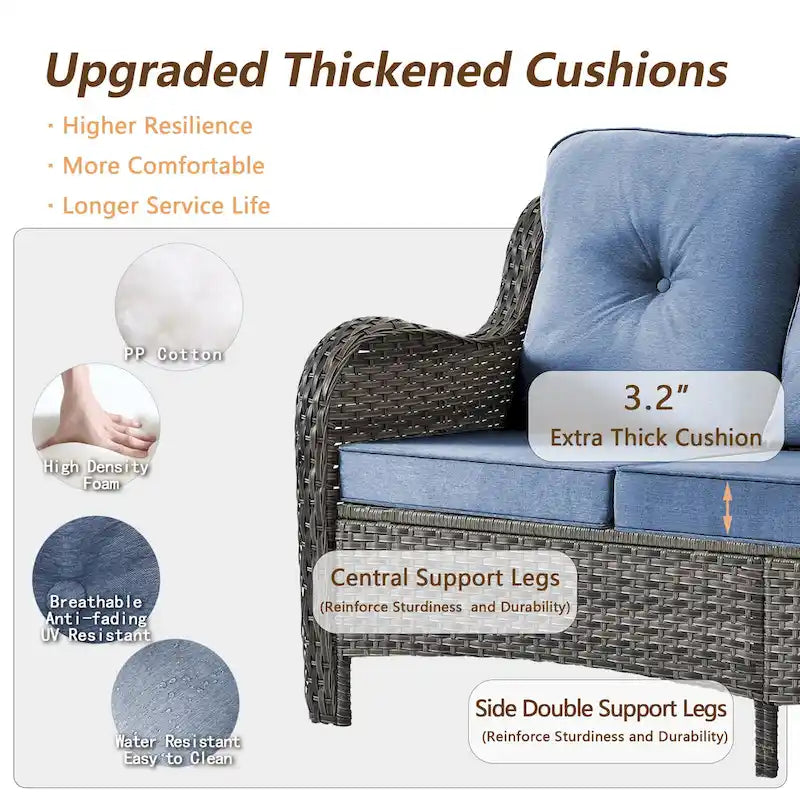 Ensemble de mobilier de jardin 9 pièces en osier avec fauteuil pivotant et ottoman