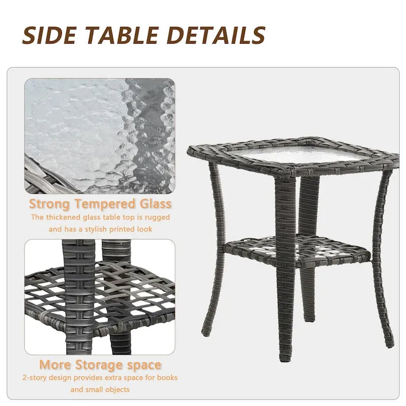 Ensemble de mobilier de jardin 9 pièces en osier avec fauteuil pivotant et ottoman
