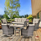 Ensemble de mobilier de jardin 9 pièces en osier avec fauteuil pivotant et ottoman