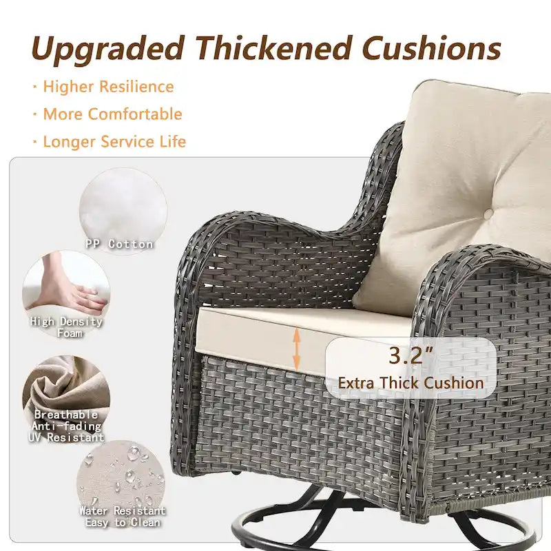 Ensemble de mobilier de jardin 9 pièces en osier avec fauteuil pivotant et ottoman