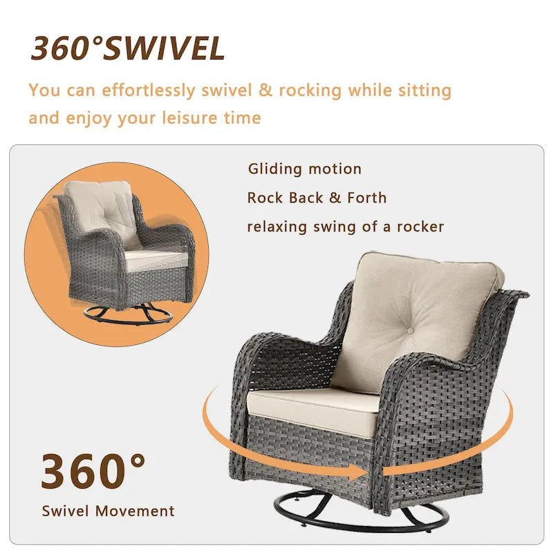 Ensemble de mobilier de jardin 9 pièces en osier avec fauteuil pivotant et ottoman
