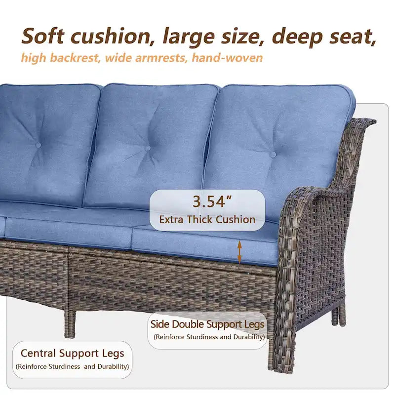 Ensemble de mobilier de jardin 9 pièces en osier avec fauteuil pivotant et ottoman