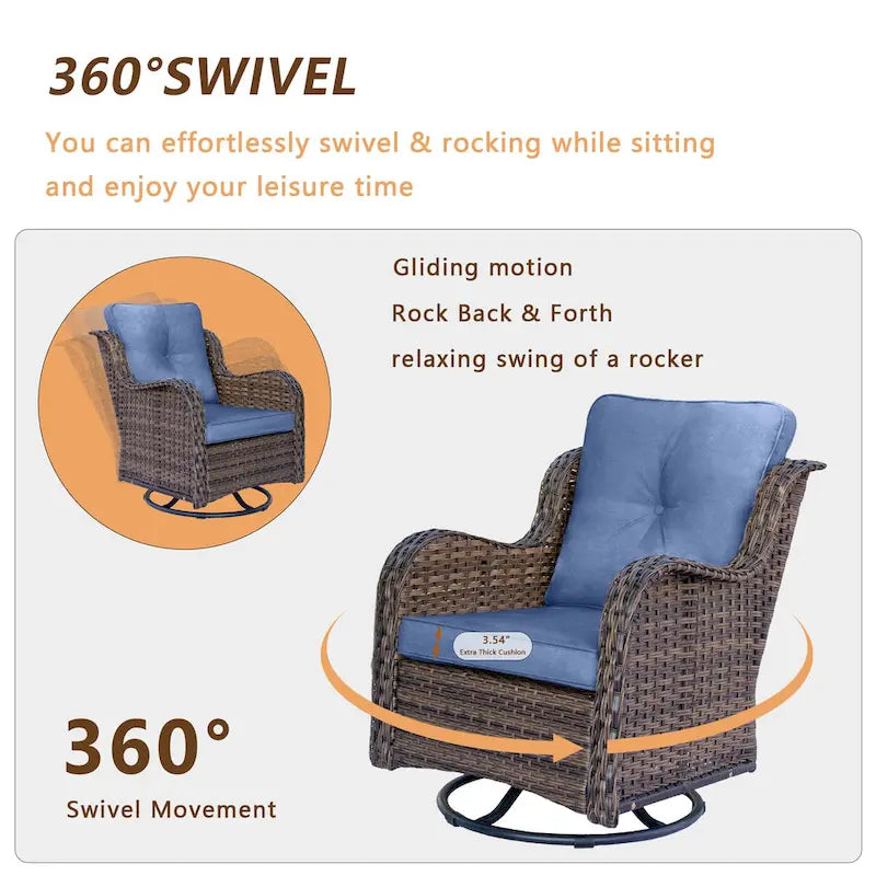 Ensemble de mobilier de jardin 9 pièces en osier avec fauteuil pivotant et ottoman