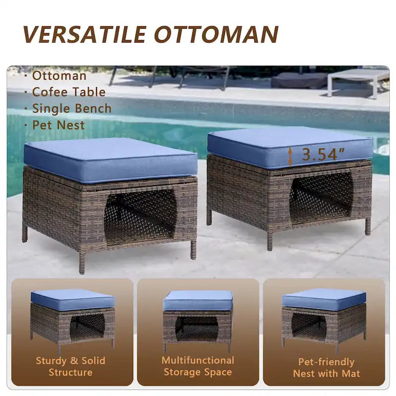 Ensemble de mobilier de jardin 9 pièces en osier avec fauteuil pivotant et ottoman