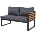 Ensemble de mobilier de patio 4 pièces avec table basse, salon de jardin en L en métal et bois avec coussins