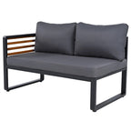 Ensemble de mobilier de patio 4 pièces avec table basse, salon de jardin en L en métal et bois avec coussins