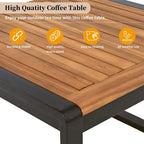 Ensemble de mobilier de patio 4 pièces avec table basse, salon de jardin en L en métal et bois avec coussins