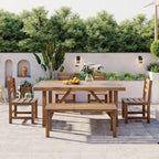 Table et chaises d'extérieur en bois d'acacia avec 4 chaises et un banc, salon de jardin 6 pièces adapté à une terrasse de 7 pièces