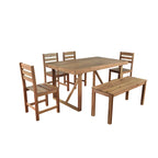 Table et chaises d'extérieur en bois d'acacia avec 4 chaises et un banc, salon de jardin 6 pièces adapté à une terrasse de 7 pièces