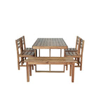 Table et chaises d'extérieur en bois d'acacia avec 4 chaises et un banc, salon de jardin 6 pièces adapté à une terrasse de 7 pièces