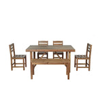 Table et chaises d'extérieur en bois d'acacia avec 4 chaises et un banc, salon de jardin 6 pièces adapté à une terrasse de 7 pièces
