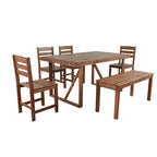 Table et chaises d'extérieur en bois d'acacia avec 4 chaises et un banc, salon de jardin 6 pièces adapté à une terrasse de 7 pièces