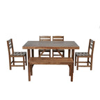 Table et chaises d'extérieur en bois d'acacia avec 4 chaises et un banc, salon de jardin 6 pièces adapté à une terrasse de 7 pièces