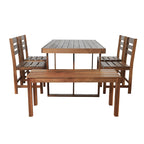 Table et chaises d'extérieur en bois d'acacia avec 4 chaises et un banc, salon de jardin 6 pièces adapté à une terrasse de 7 pièces