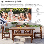 Table et chaises d'extérieur en bois d'acacia avec 4 chaises et un banc, salon de jardin 6 pièces adapté à une terrasse de 7 pièces