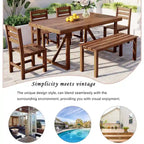 Table et chaises d'extérieur en bois d'acacia avec 4 chaises et un banc, salon de jardin 6 pièces adapté à une terrasse de 7 pièces