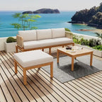 Ensemble de canapé d'extérieur moderne 3 pièces en bois d'acacia avec table basse pour patio