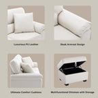 Ensemble de salon rembourré, 4 pièces - Fauteuil en similicuir, causeuse, canapé avec pouf